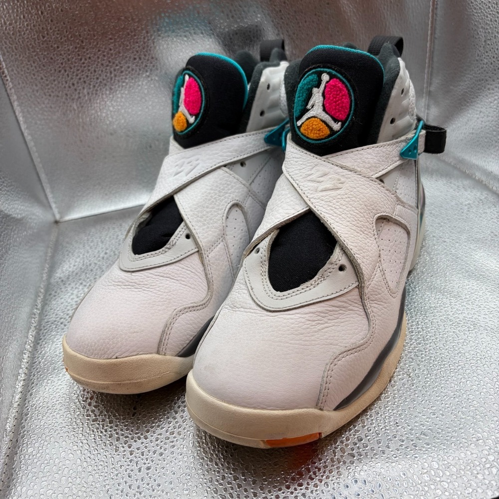 Size 7Y Air Jordan 8 Retro South Beach White Turbo Green Kids Shoes 305368-113 - Picture 6 of 10